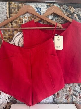 Posse Vibrant Red Linen Set